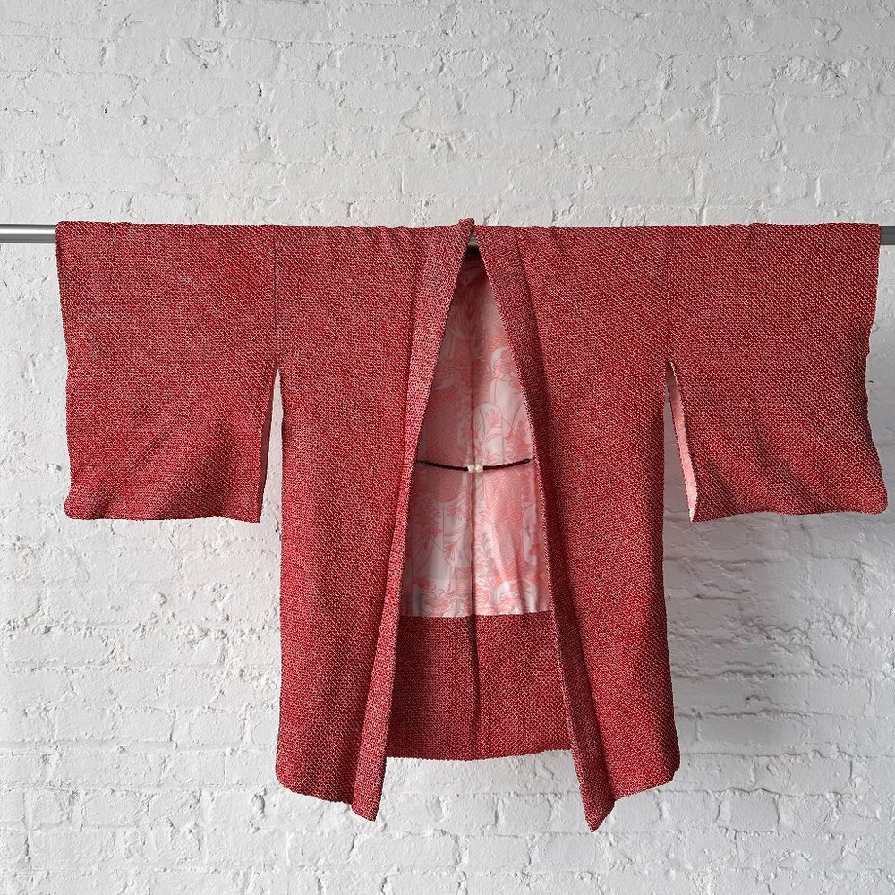 Vintage Japanese Haori, Shibori K, Salmon Red